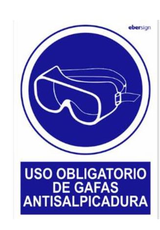 SEÑAL PVC O05 A4P USO OBLIGATORIO DE GAFAS ANTIDALPICADURAS